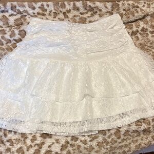 SHEIN White Lace Tiered Ruffle Mini Skirt